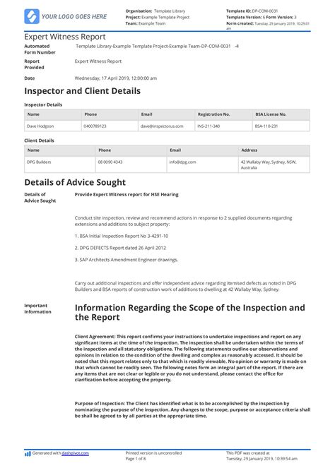 sample expert witness report template